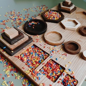 Ahşap Geometrik Şekiller Puzzle ve Aktarma Çalışmaları Seti